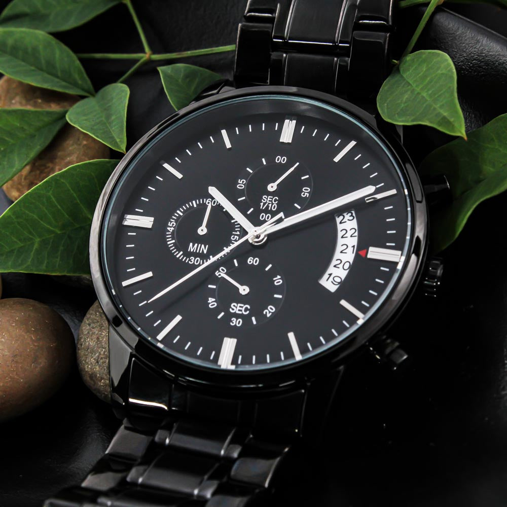 Customizable Engraved Black Chronograph Watch