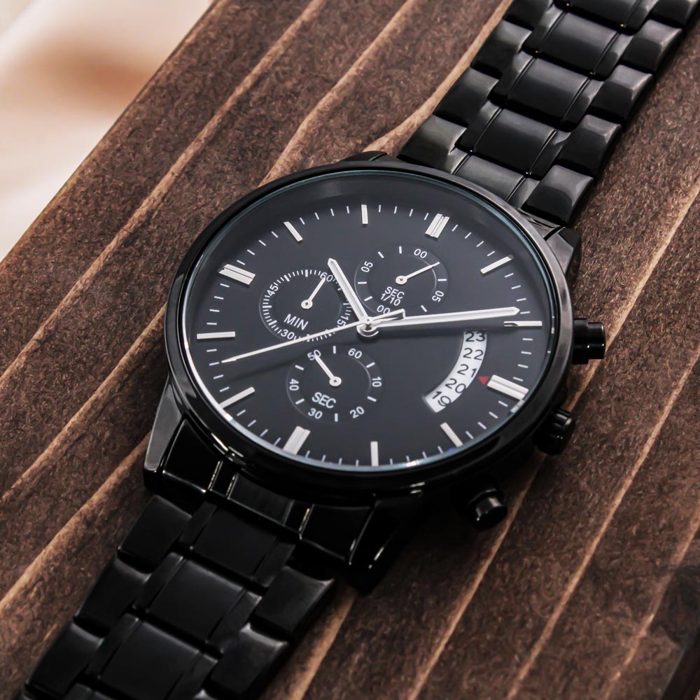 Customizable Engraved Black Chronograph Watch