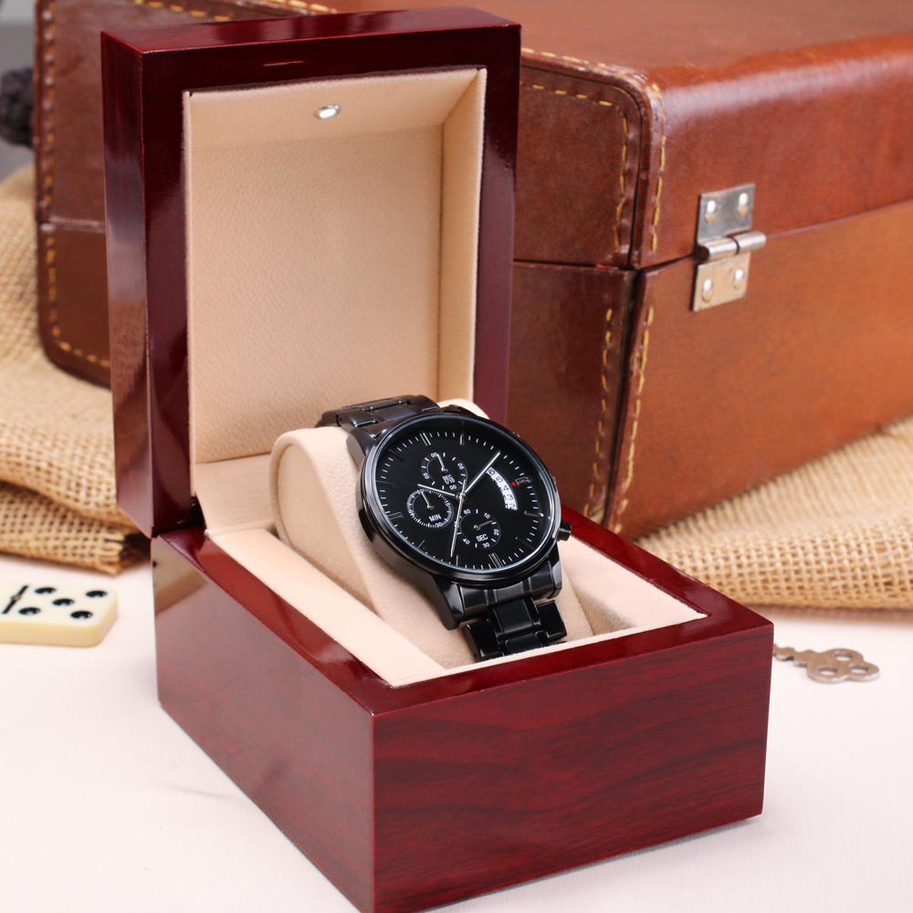 Customizable Engraved Black Chronograph Watch