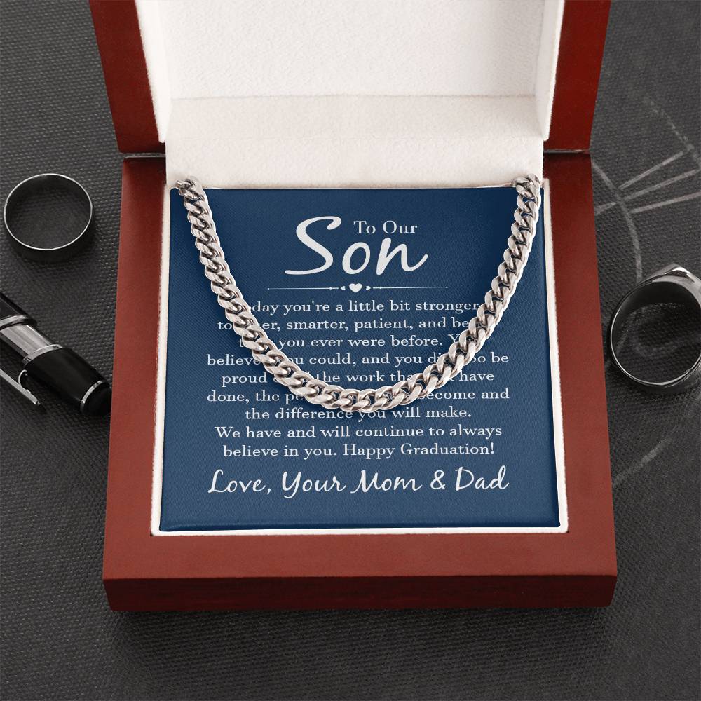 Cuban Link Chain with 'Our Son' Message Card