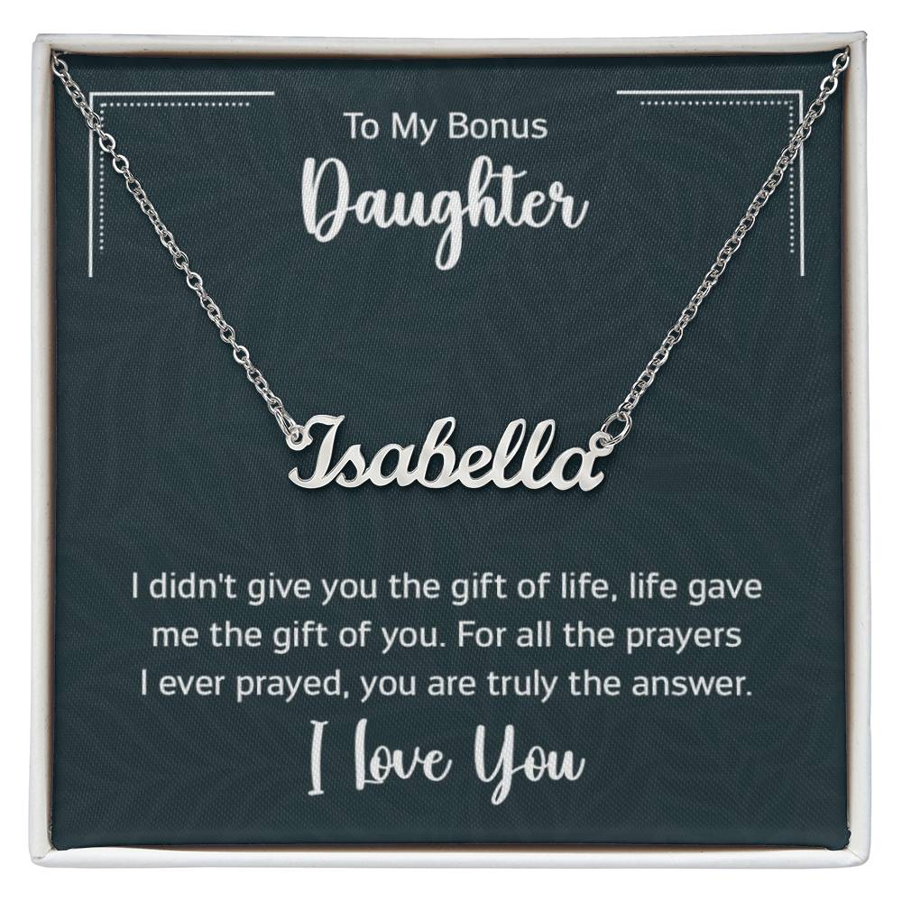 Custom Name Necklace with 'Bonus Daughter' Message Card