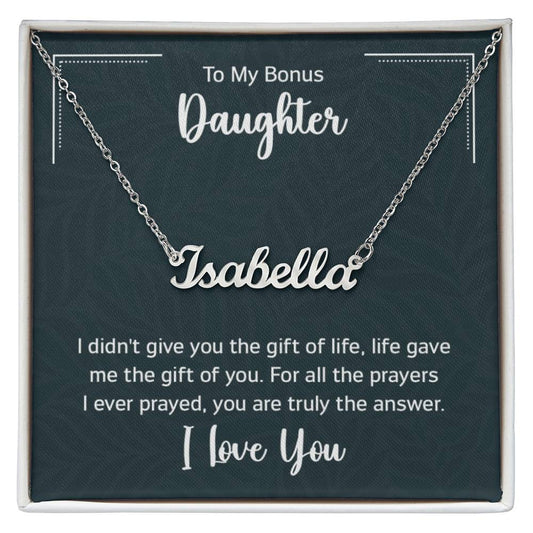 Custom Name Necklace with 'Bonus Daughter' Message Card