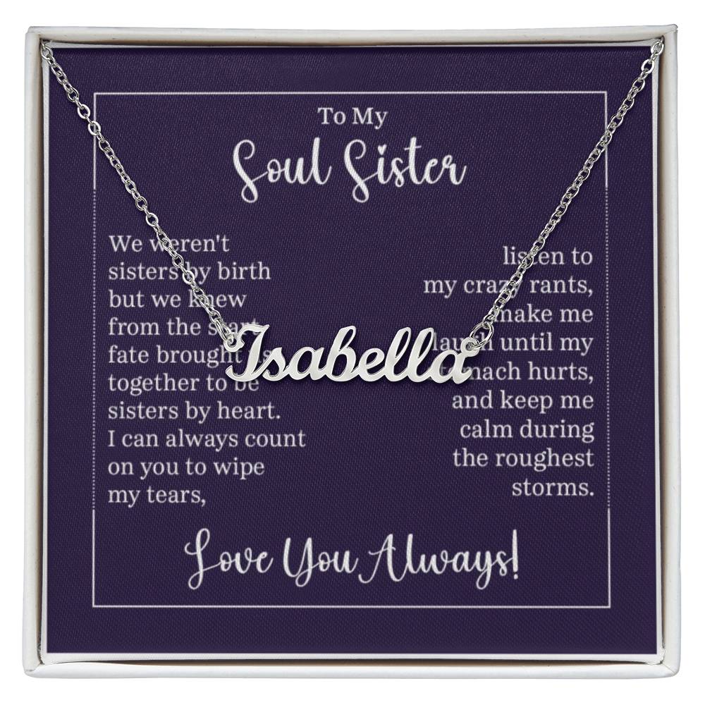 Custom Name Necklace with 'Soul Sister' Message Card