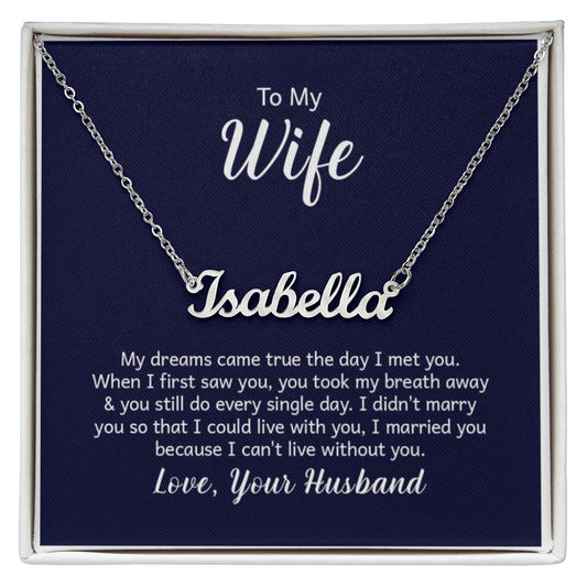 Custom Name Necklace with 'Wife' Message Card