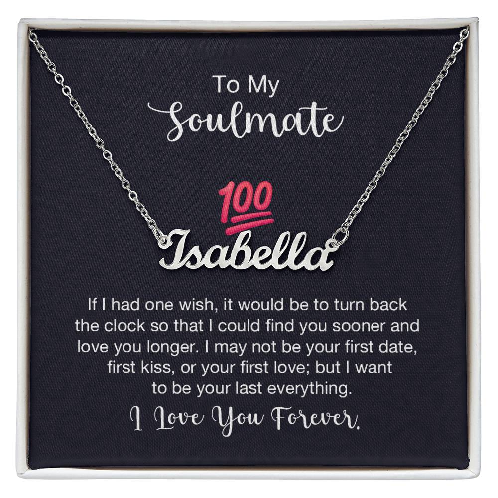 Custom Name Necklace with 'Soulmate 100%' Message Card