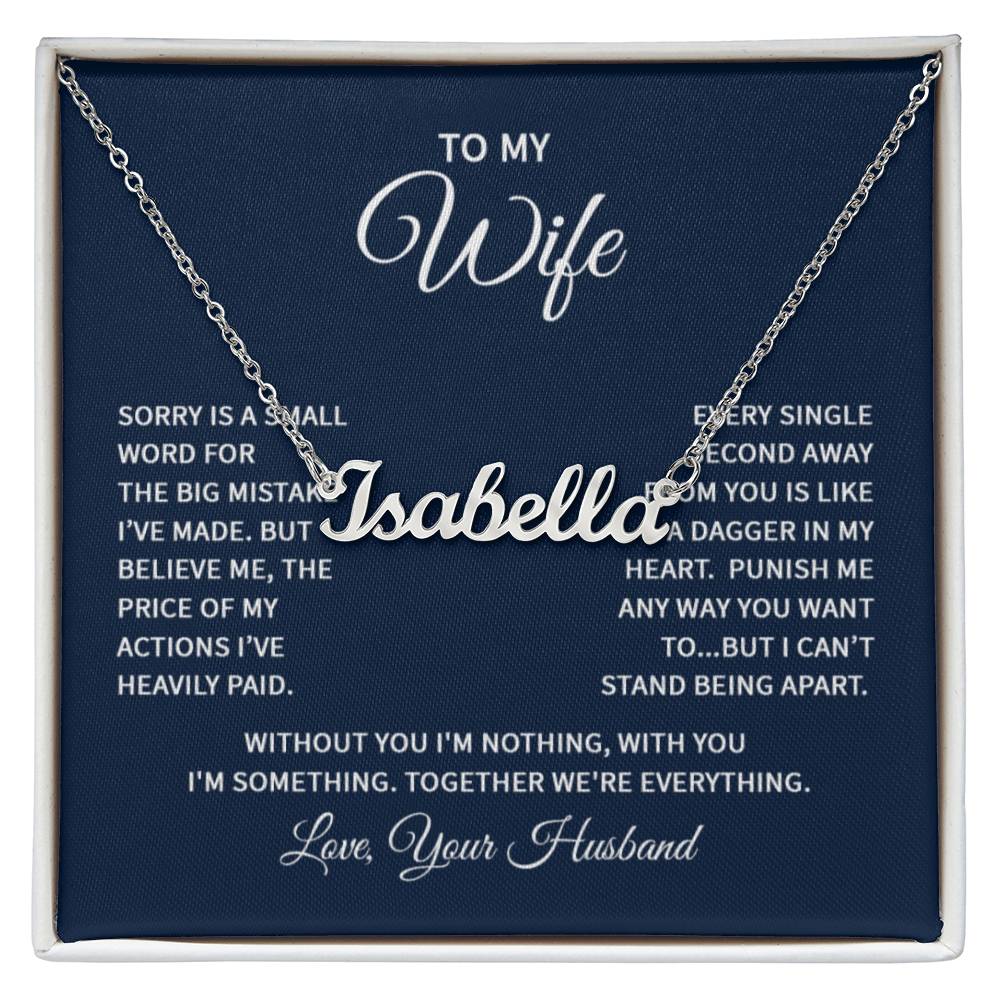 Custom Name Necklace with 'Wife' Message Card