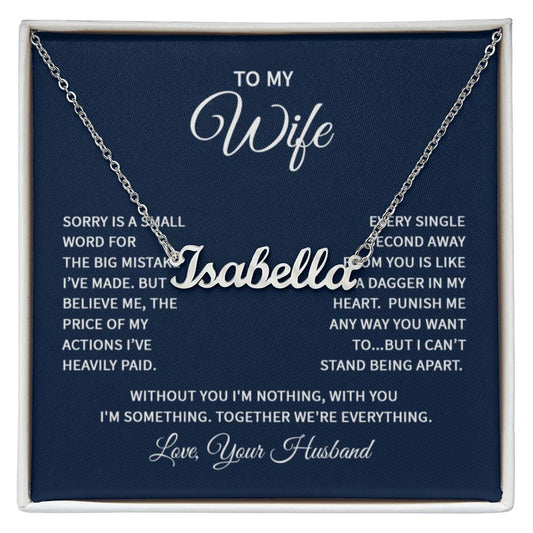 Custom Name Necklace with 'Wife' Message Card