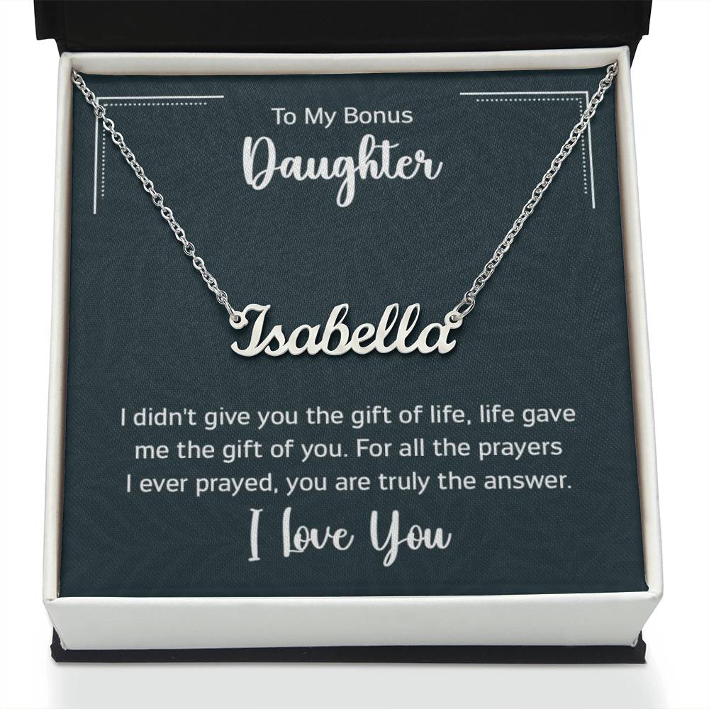 Custom Name Necklace with 'Bonus Daughter' Message Card