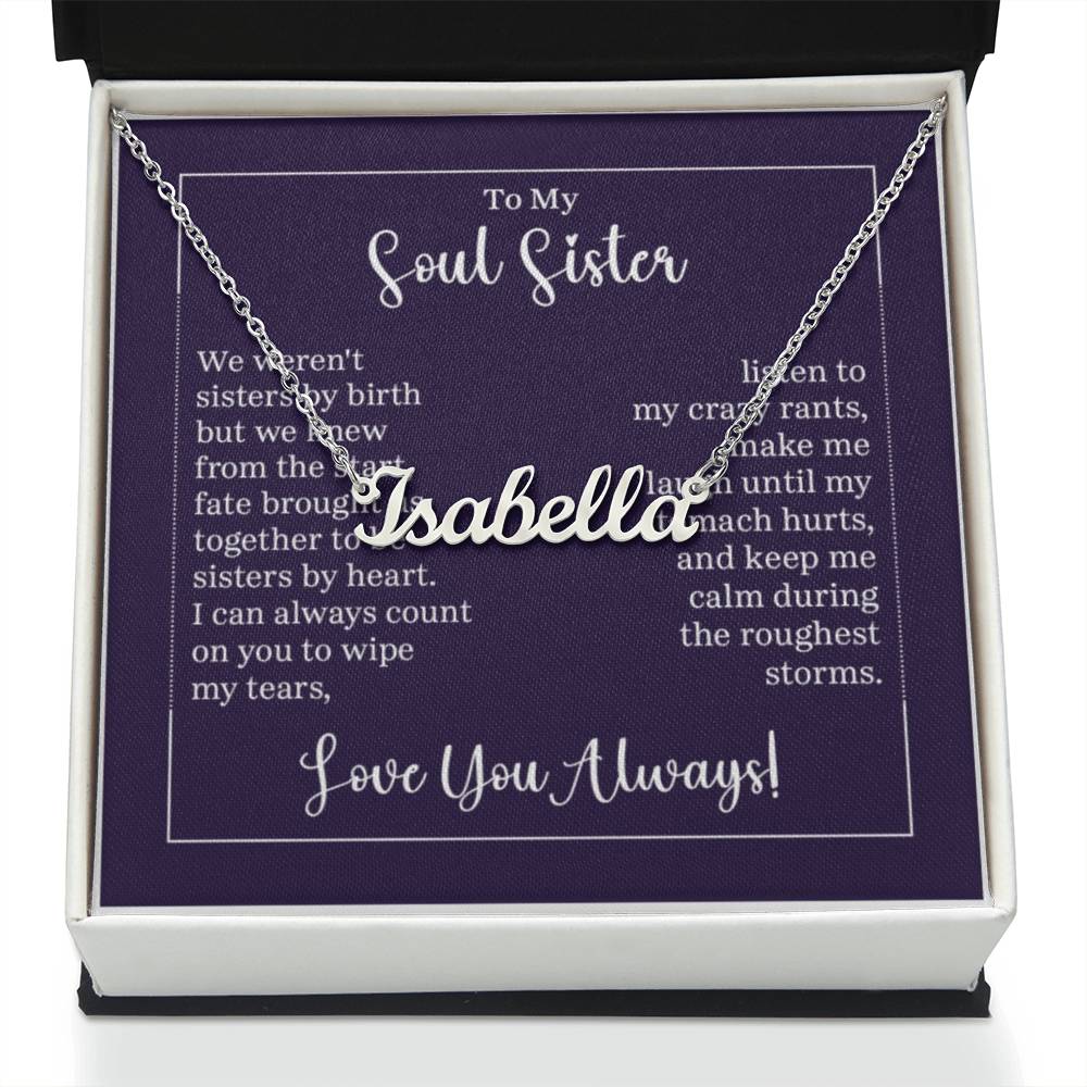 Custom Name Necklace with 'Soul Sister' Message Card