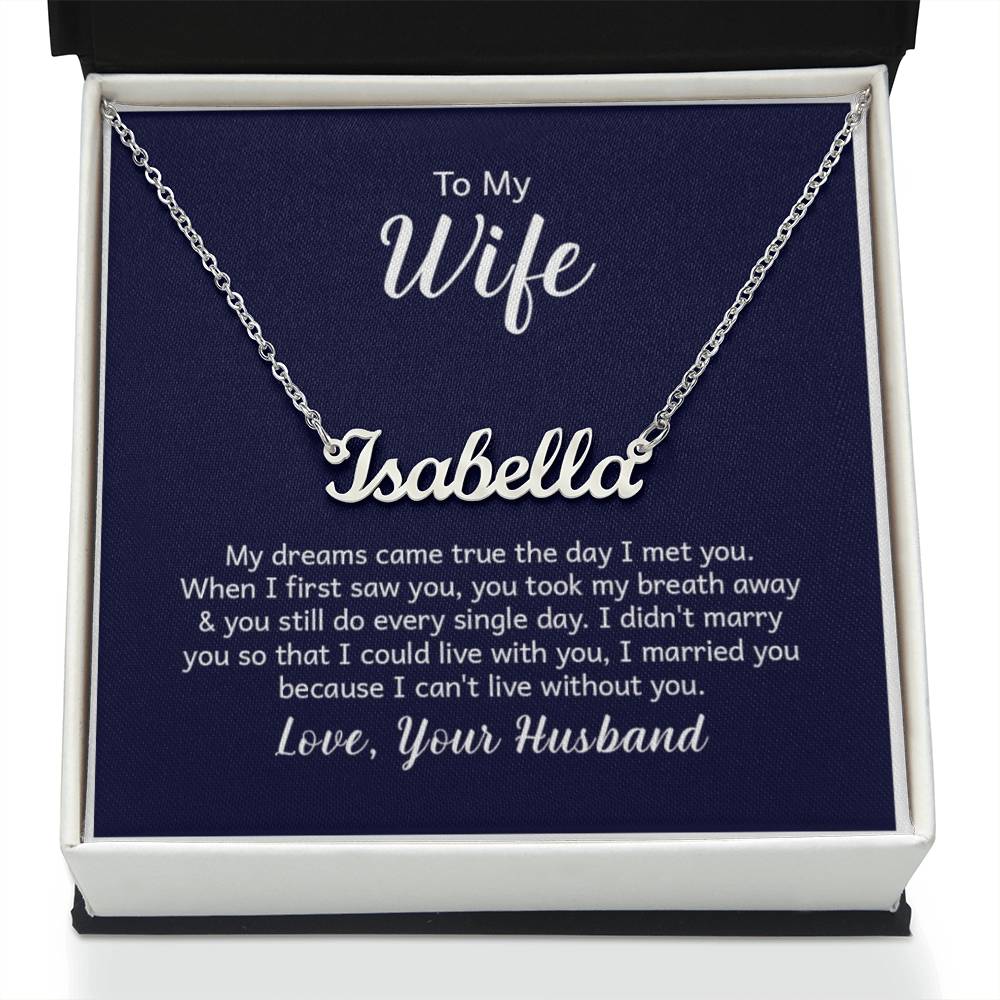 Custom Name Necklace with 'Wife' Message Card