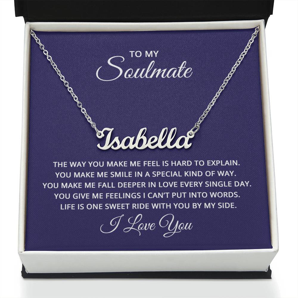 Custom Name Necklace with 'Soulmate' Message Card