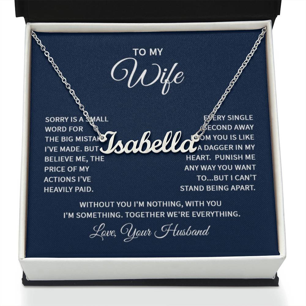 Custom Name Necklace with 'Wife' Message Card