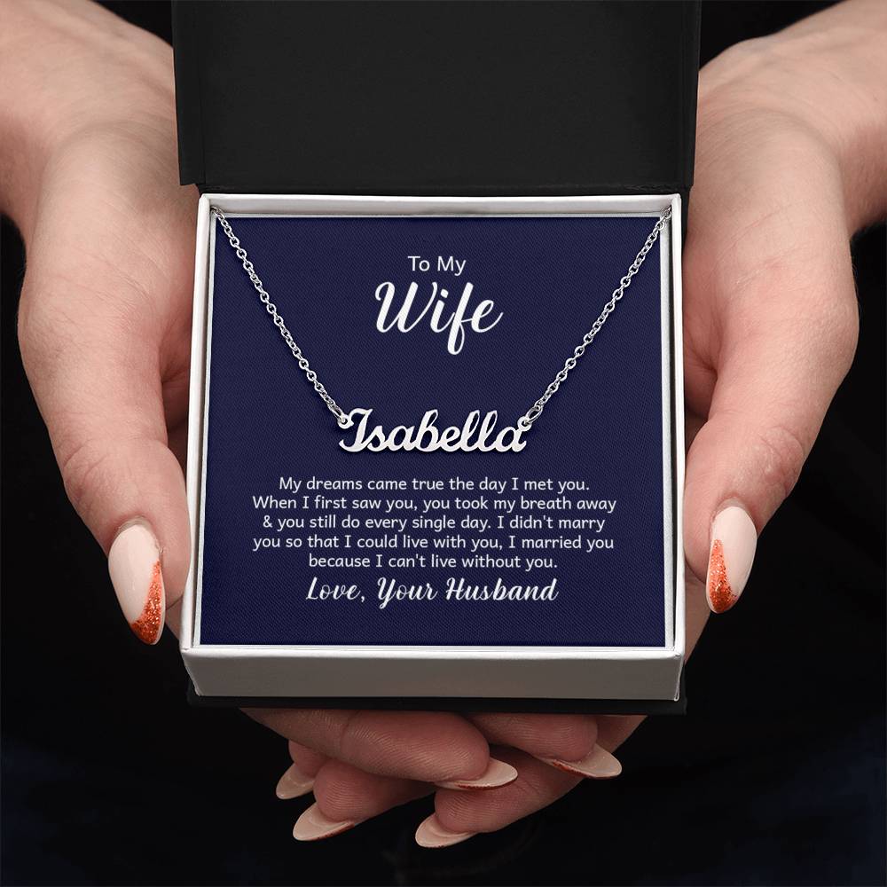 Custom Name Necklace with 'Wife' Message Card