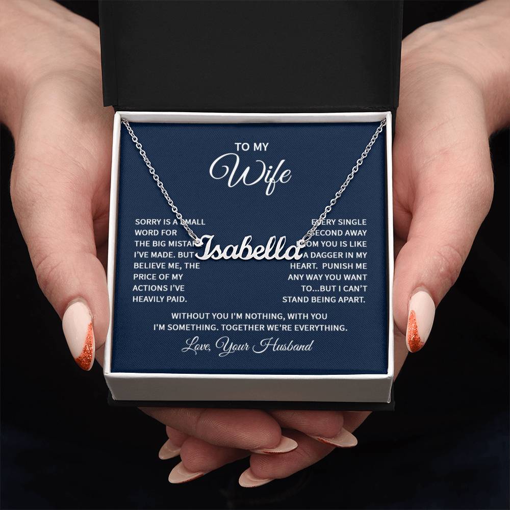 Custom Name Necklace with 'Wife' Message Card