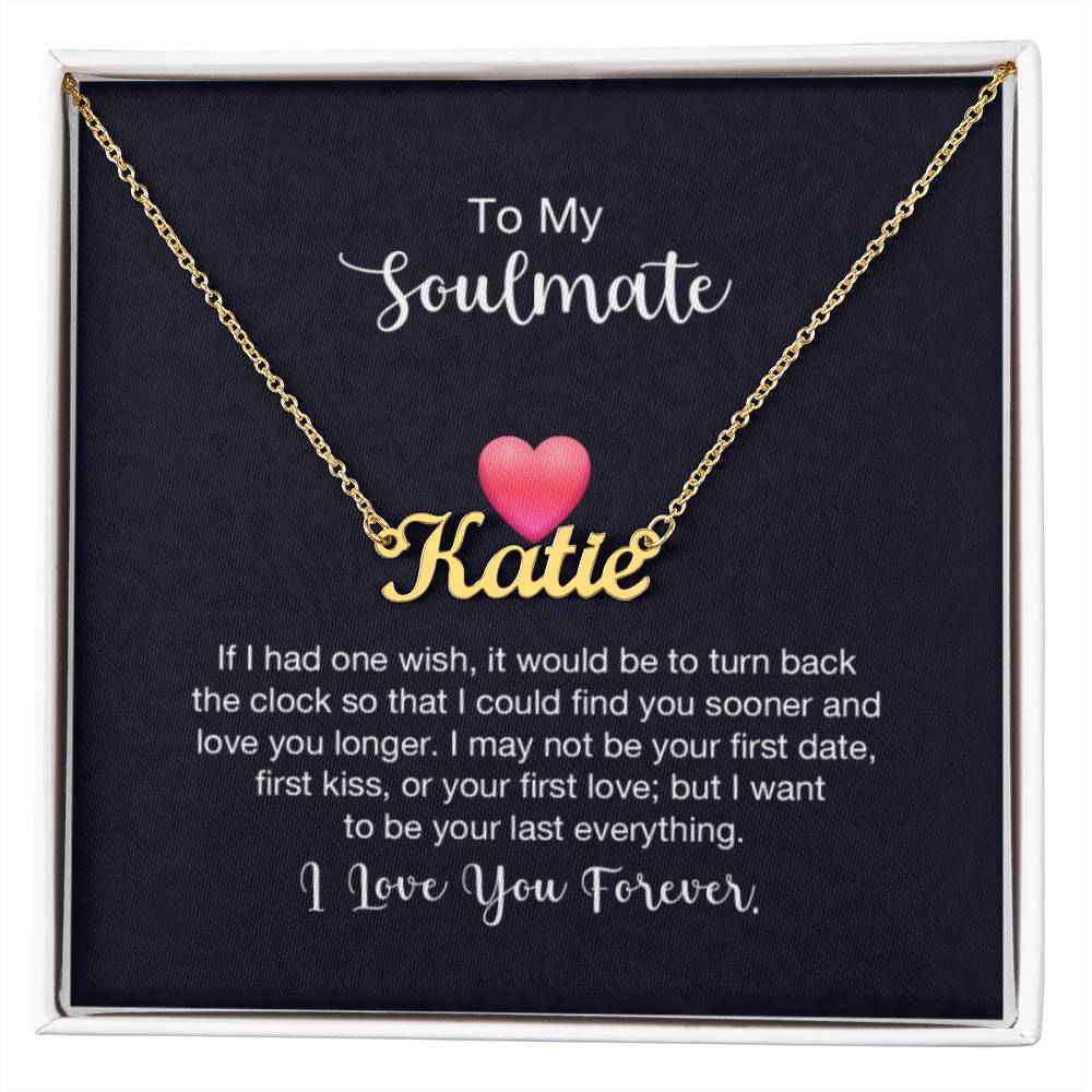 Custom Name Necklace with 'Soulmate+Heart' Message Card