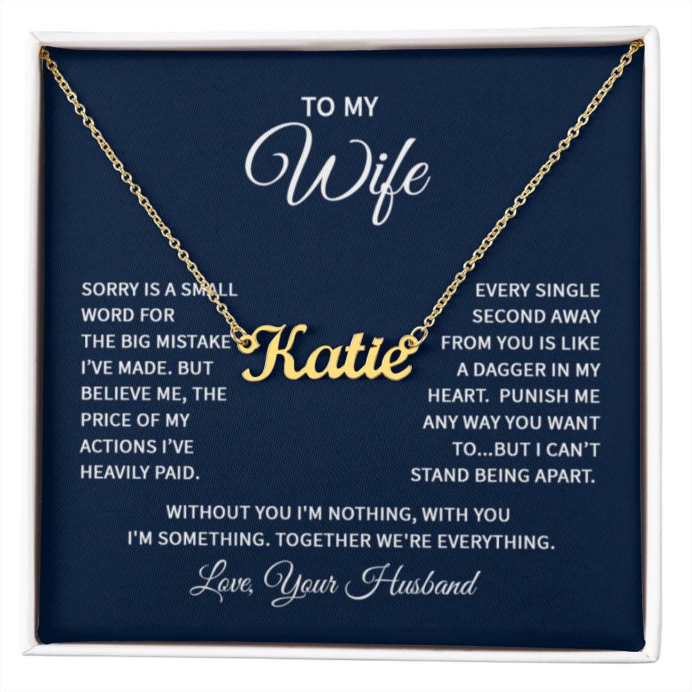 Custom Name Necklace with 'Wife' Message Card