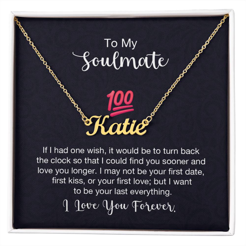 Custom Name Necklace with 'Soulmate 100%' Message Card