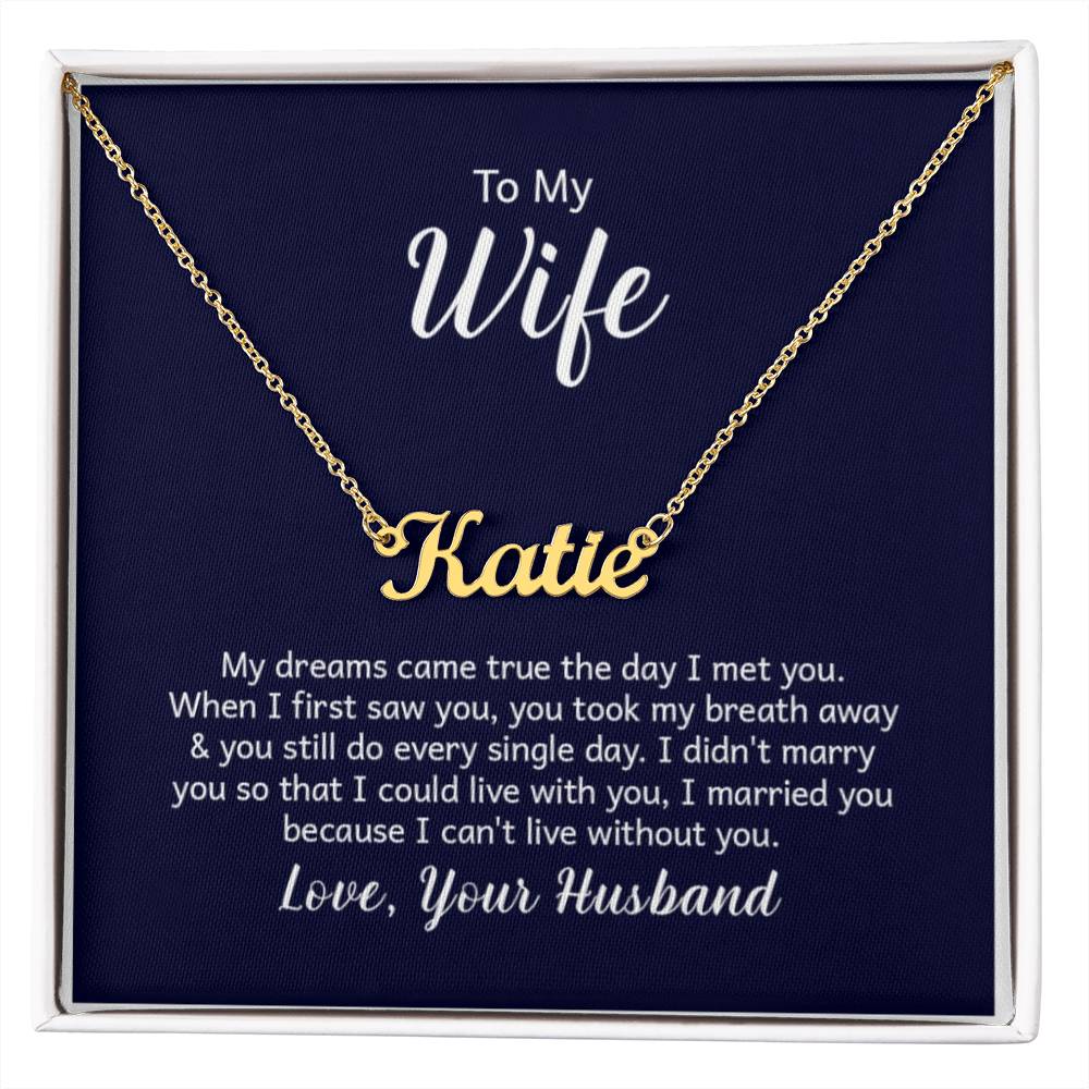 Custom Name Necklace with 'Wife' Message Card