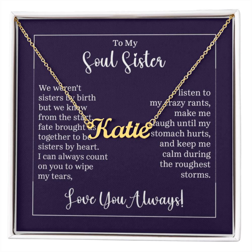 Custom Name Necklace with 'Soul Sister' Message Card