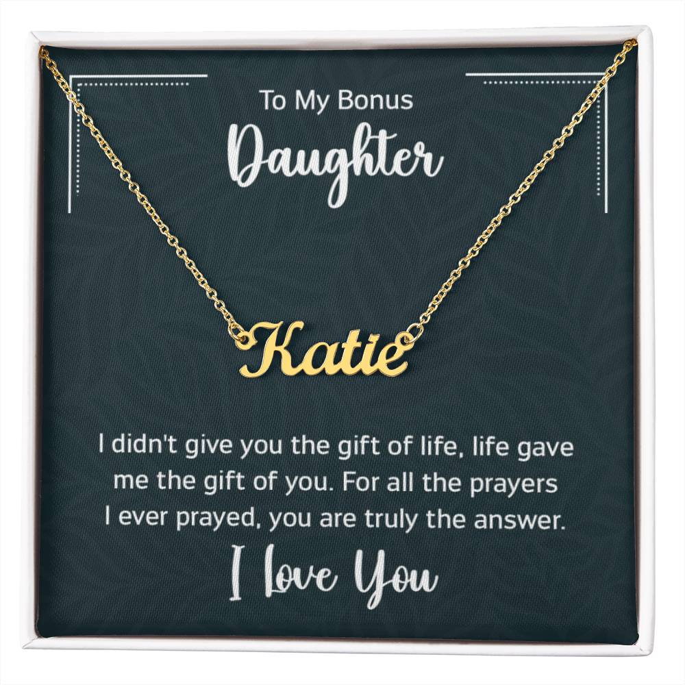 Custom Name Necklace with 'Bonus Daughter' Message Card