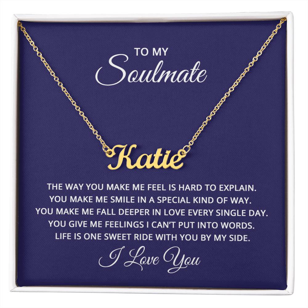 Custom Name Necklace with 'Soulmate' Message Card