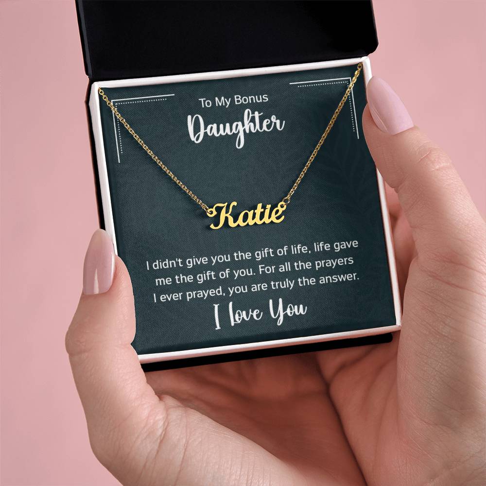 Custom Name Necklace with 'Bonus Daughter' Message Card