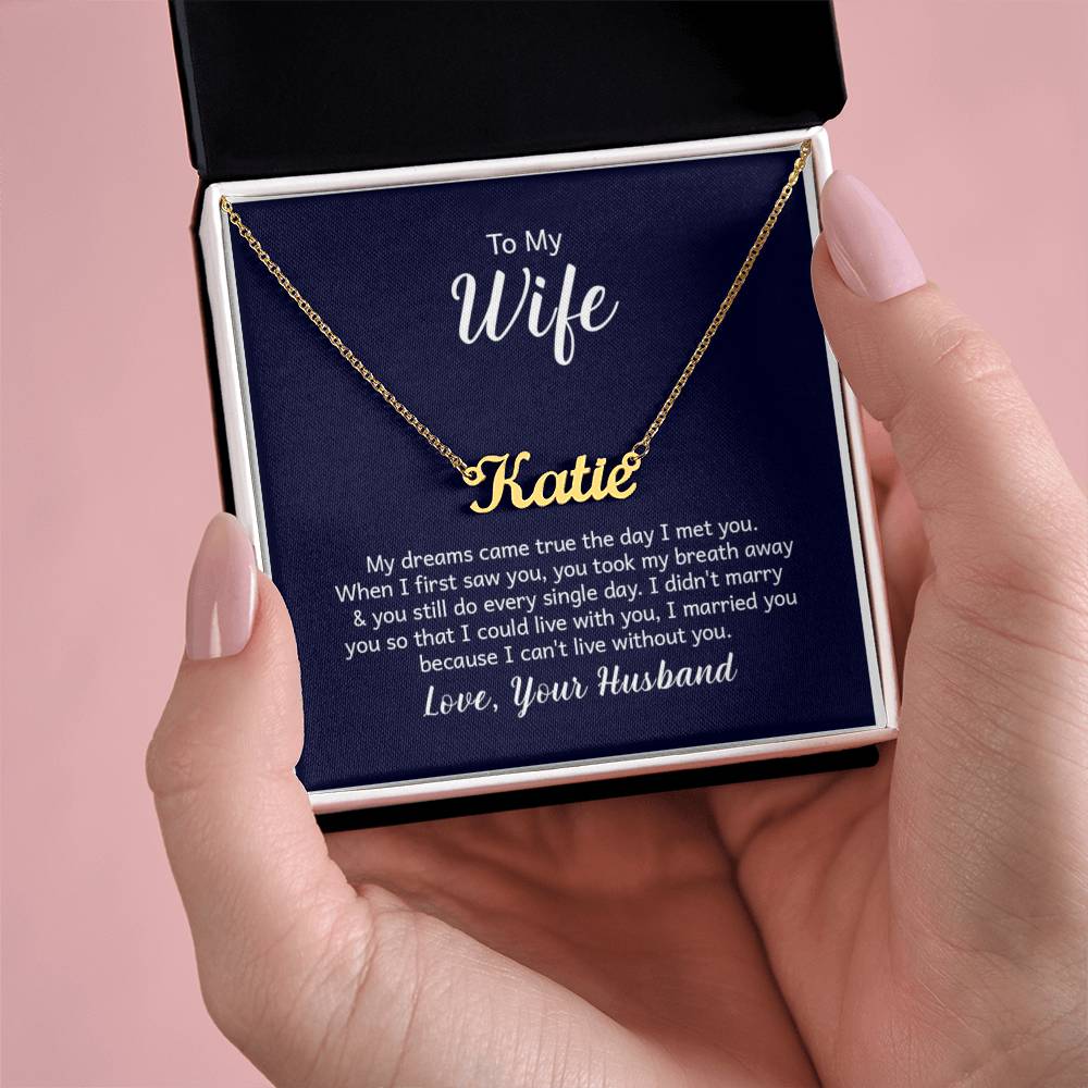 Custom Name Necklace with 'Wife' Message Card