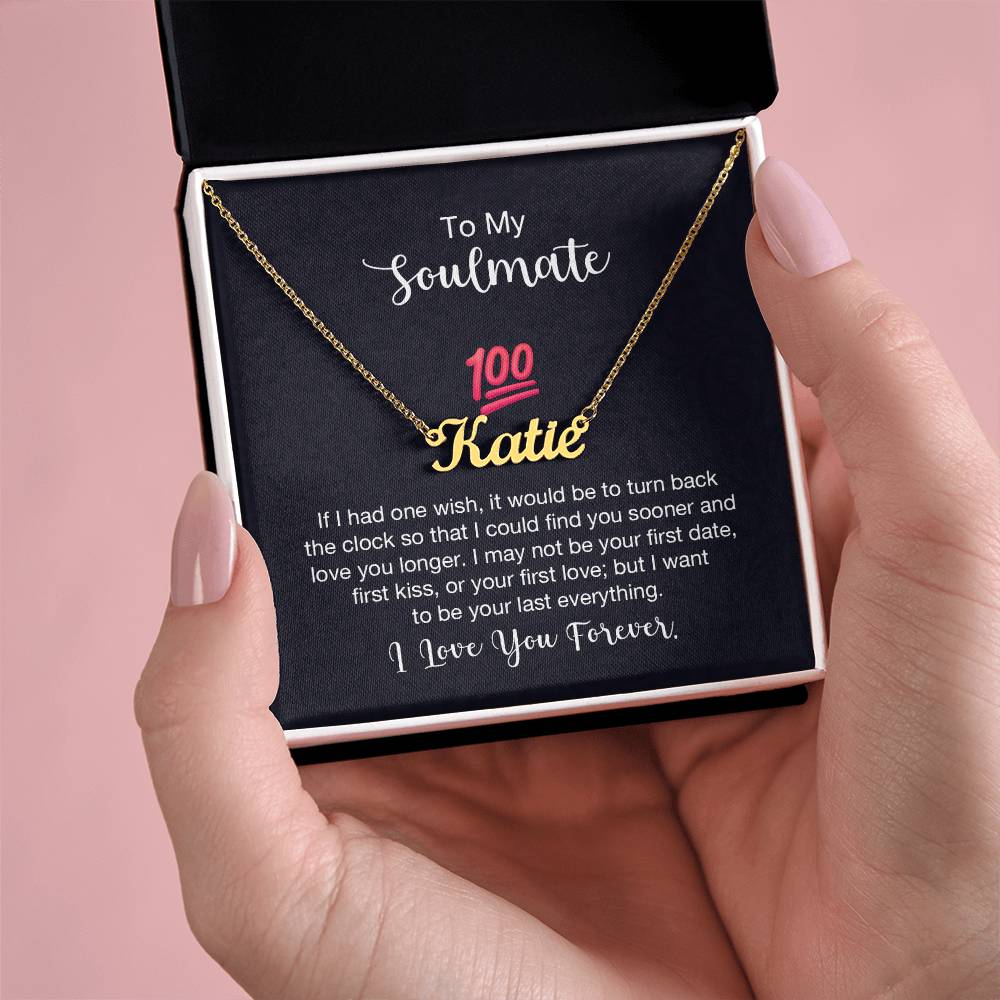 Custom Name Necklace with 'Soulmate 100%' Message Card