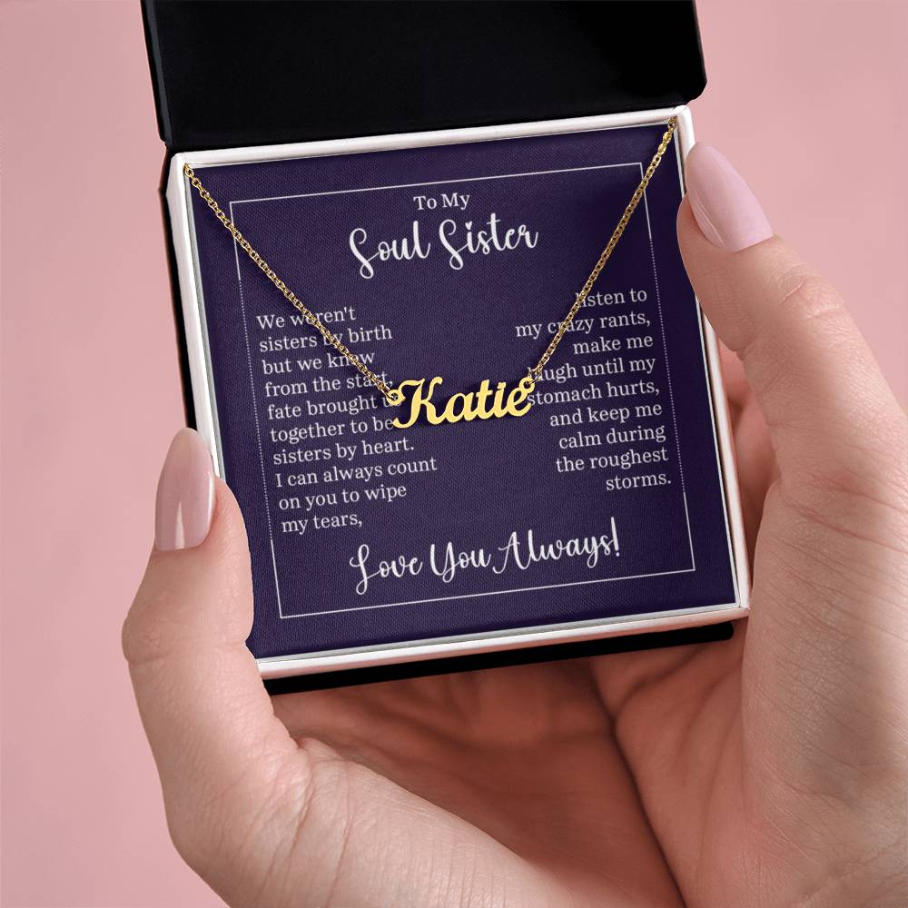 Custom Name Necklace with 'Soul Sister' Message Card