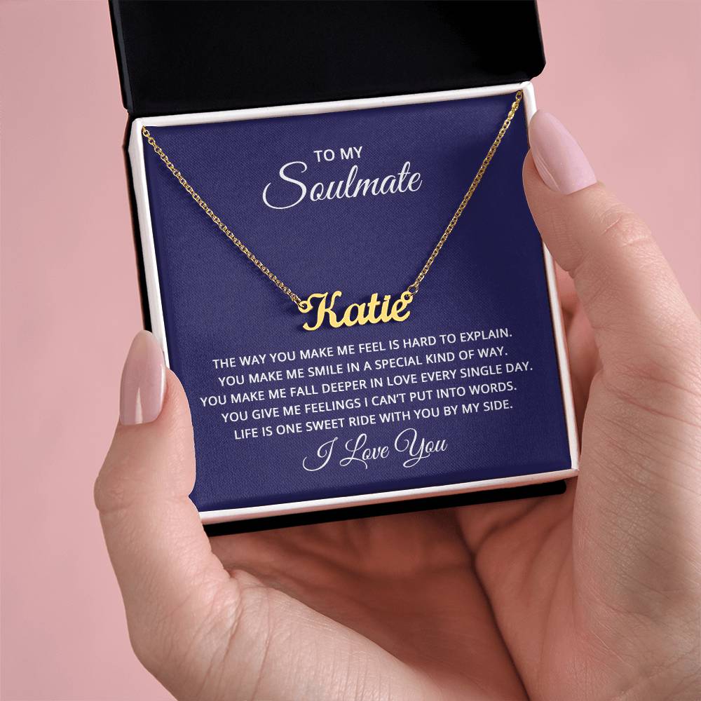 Custom Name Necklace with 'Soulmate' Message Card