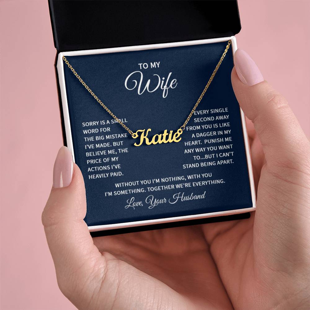 Custom Name Necklace with 'Wife' Message Card