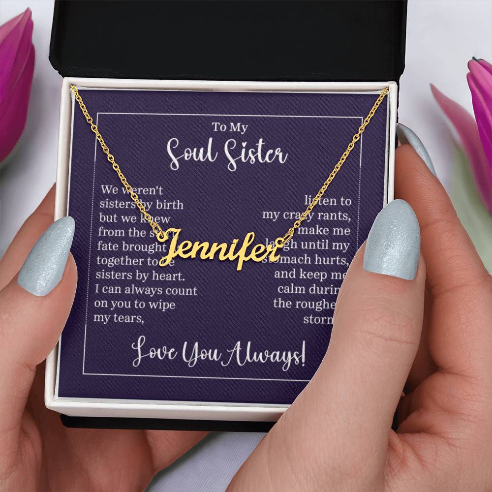 Custom Name Necklace with 'Soul Sister' Message Card