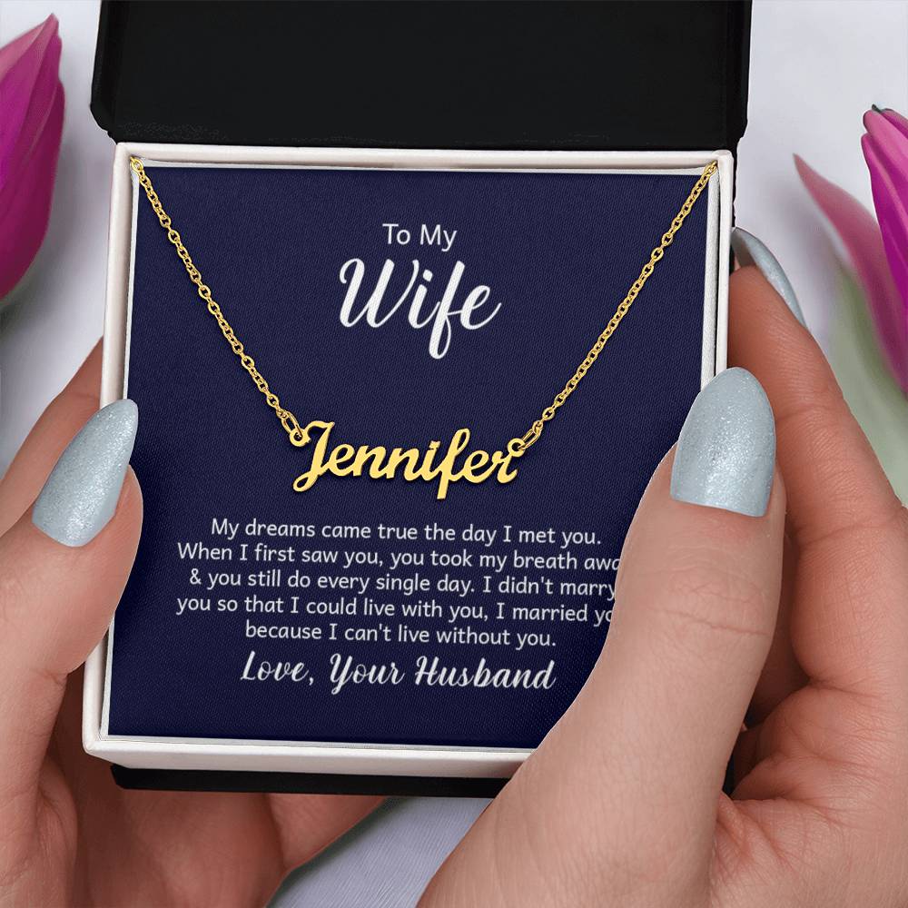 Custom Name Necklace with 'Wife' Message Card