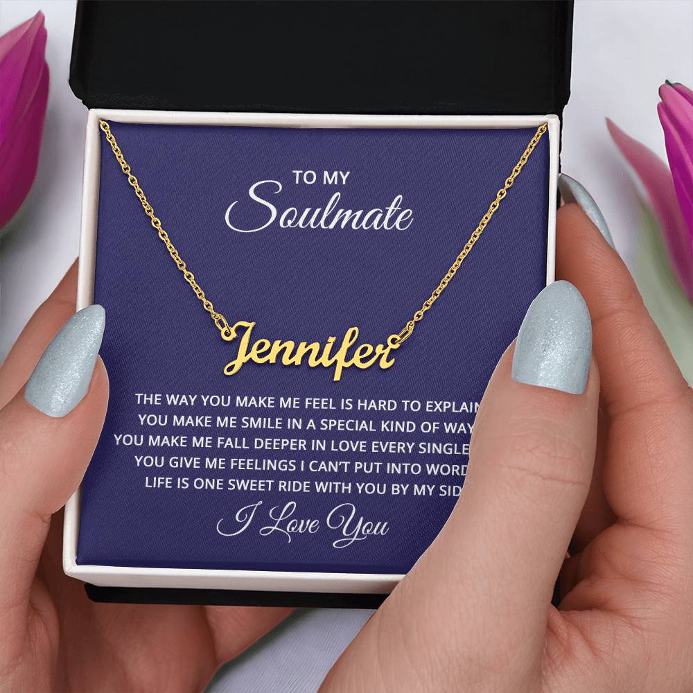 Custom Name Necklace with 'Soulmate' Message Card