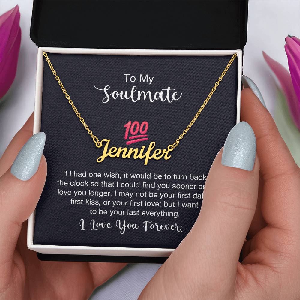 Custom Name Necklace with 'Soulmate 100%' Message Card