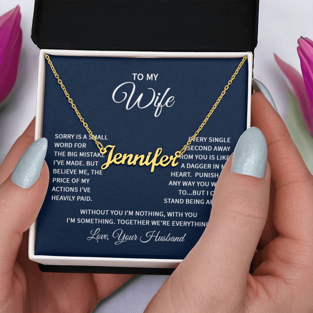 Custom Name Necklace with 'Wife' Message Card