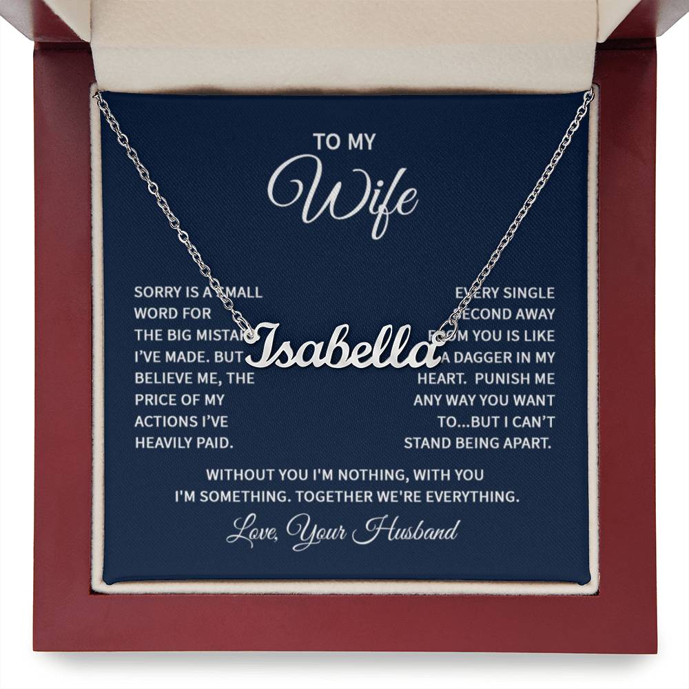 Custom Name Necklace with 'Wife' Message Card