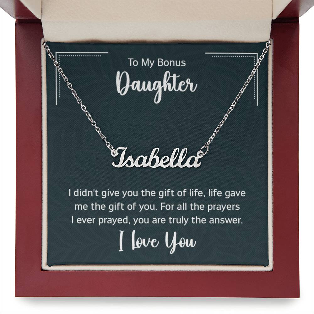 Custom Name Necklace with 'Bonus Daughter' Message Card