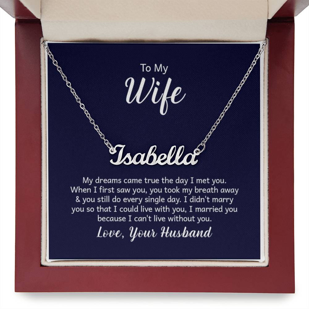 Custom Name Necklace with 'Wife' Message Card