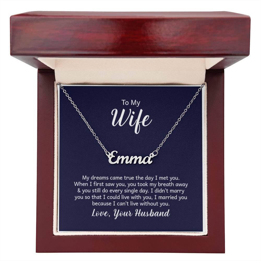 Custom Name Necklace with 'Wife' Message Card