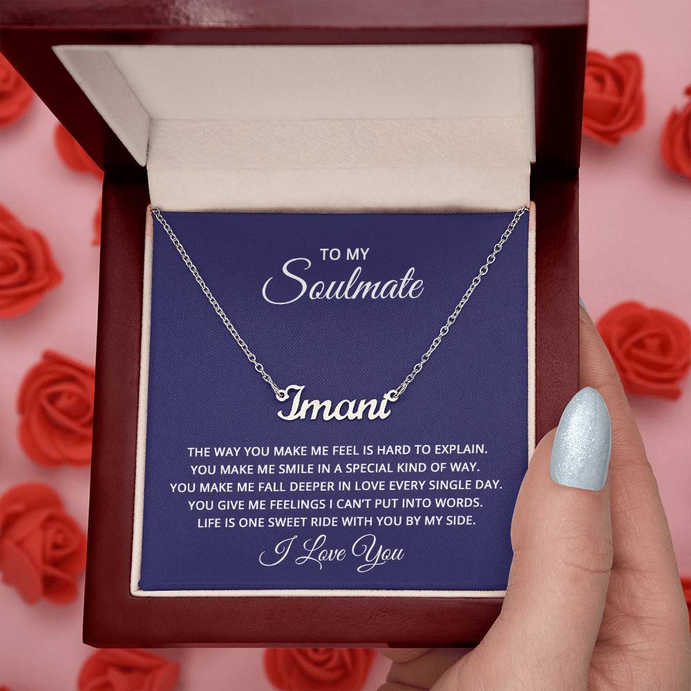 Custom Name Necklace with 'Soulmate' Message Card