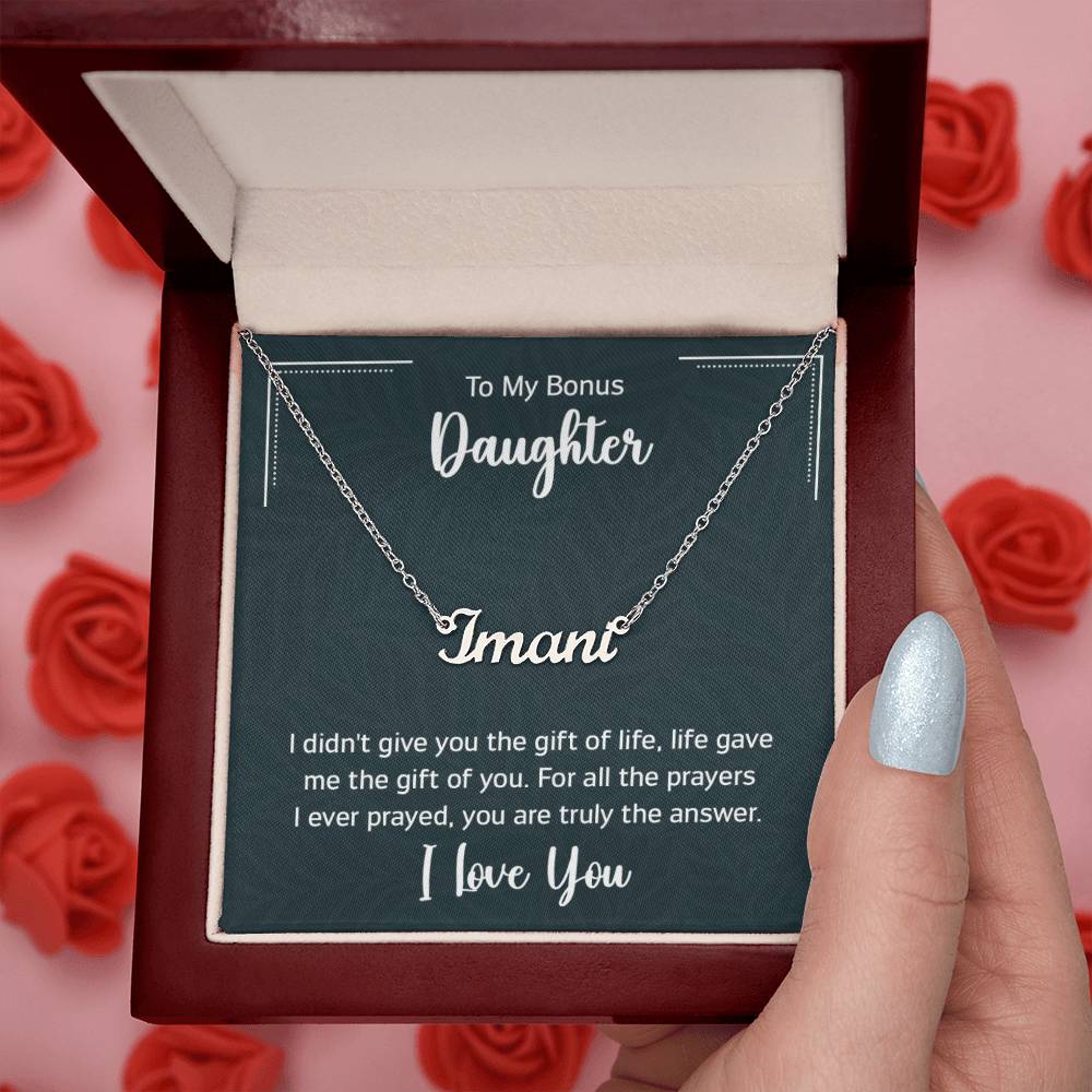 Custom Name Necklace with 'Bonus Daughter' Message Card