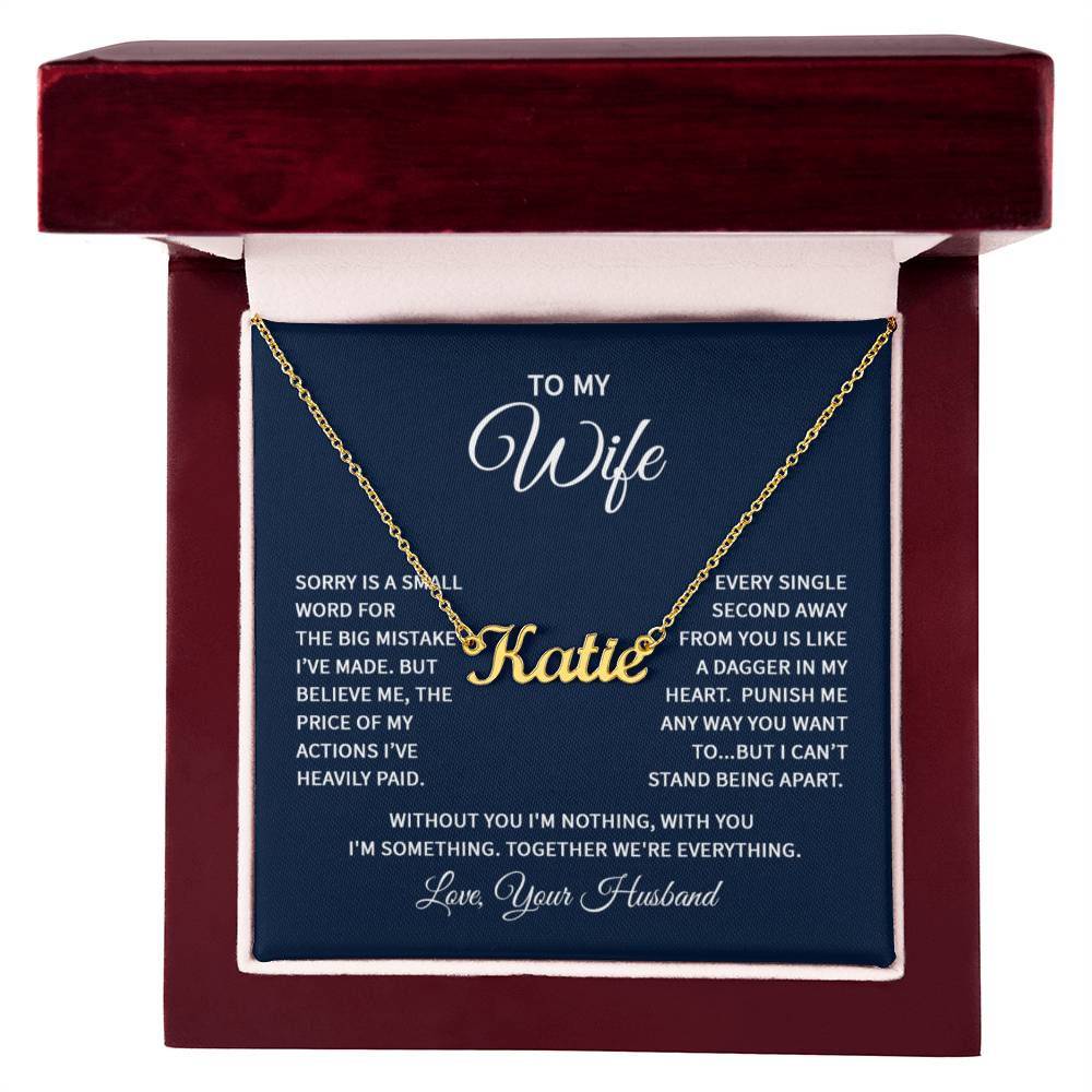 Custom Name Necklace with 'Wife' Message Card