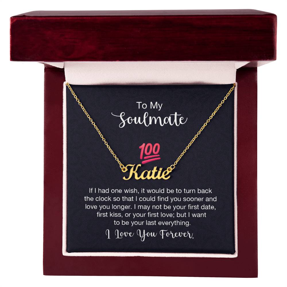 Custom Name Necklace with 'Soulmate 100%' Message Card