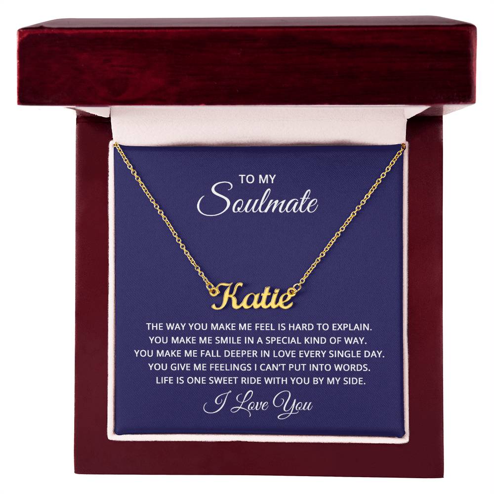 Custom Name Necklace with 'Soulmate' Message Card