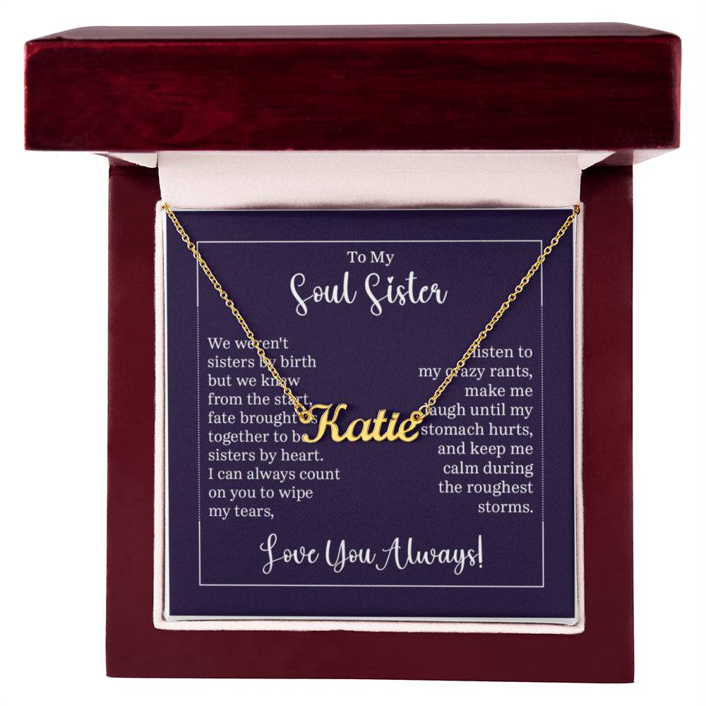 Custom Name Necklace with 'Soul Sister' Message Card