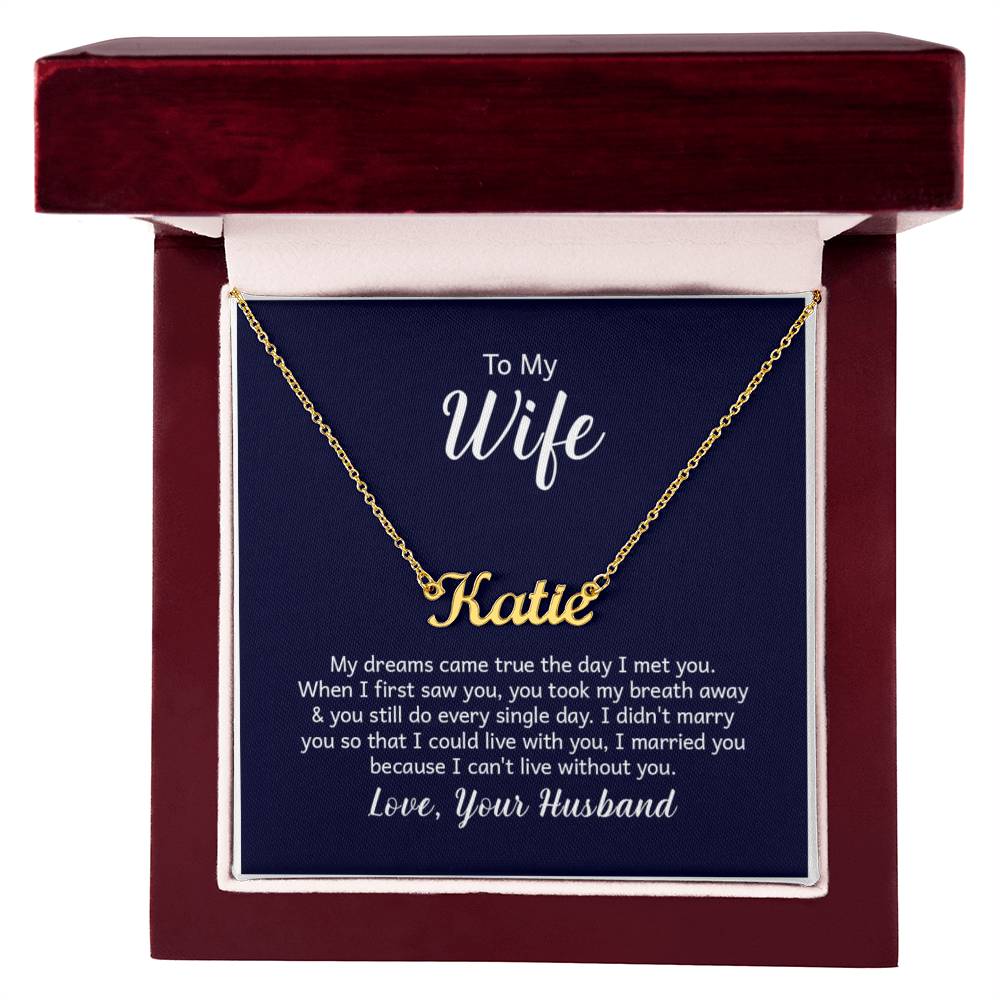 Custom Name Necklace with 'Wife' Message Card