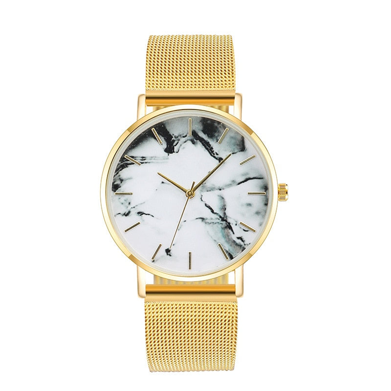 Fashion Rose Gold Mesh Band Creative Marble Female Wrist Watch Luxury Women Quartz Watches Gifts