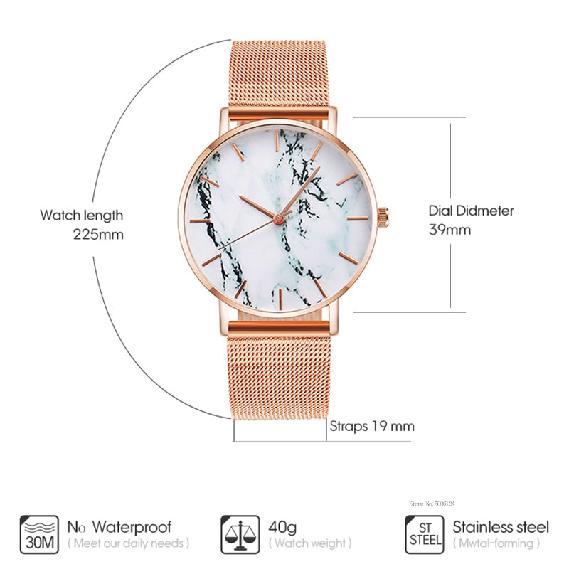 Fashion Rose Gold Mesh Band Creative Marble Female Wrist Watch Luxury Women Quartz Watches Gifts