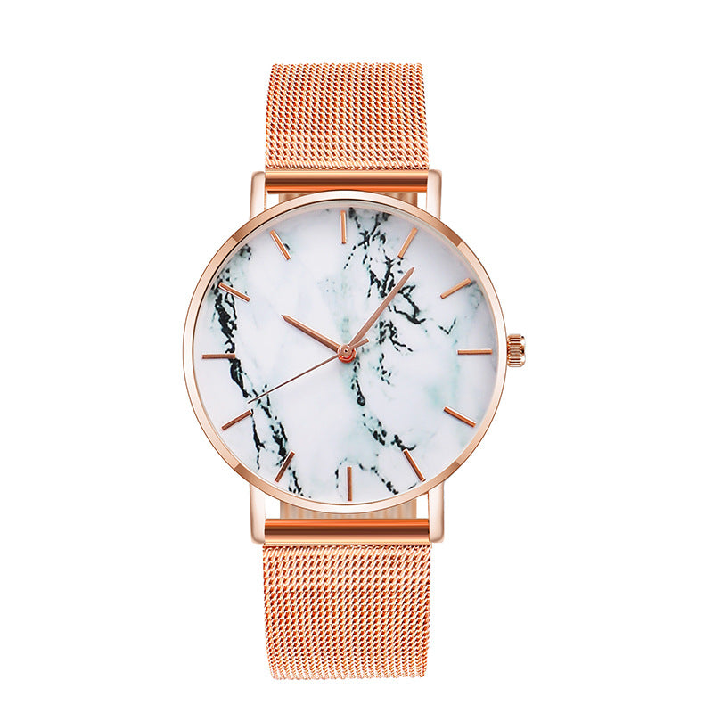 Fashion Rose Gold Mesh Band Creative Marble Female Wrist Watch Luxury Women Quartz Watches Gifts